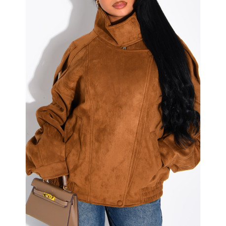 Oversize-Jacke mit Stehkragen aus Stoff in Wildlederoptik