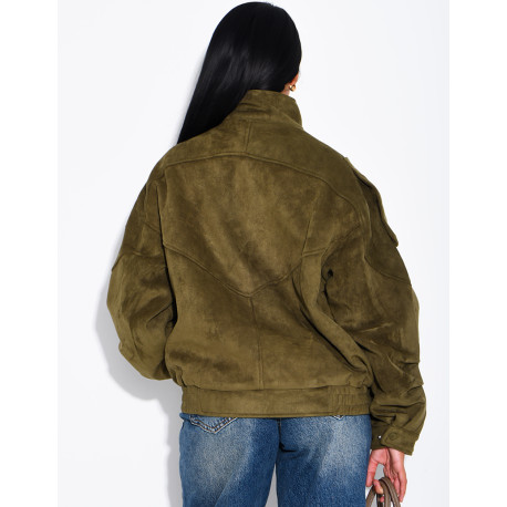 Oversized jacket with a stand-up collar in suede-effect fabric