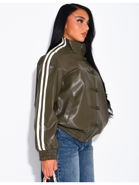 Faux leather jacket with Asian-style knotted buttons and straps