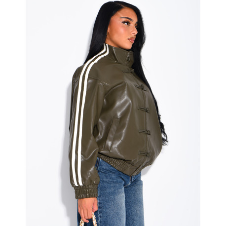 Faux leather jacket with Asian-style knotted buttons and straps