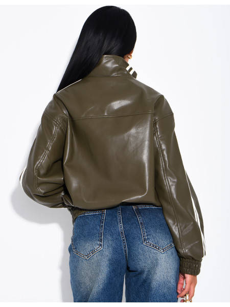 Faux leather jacket with Asian-style knotted buttons and straps