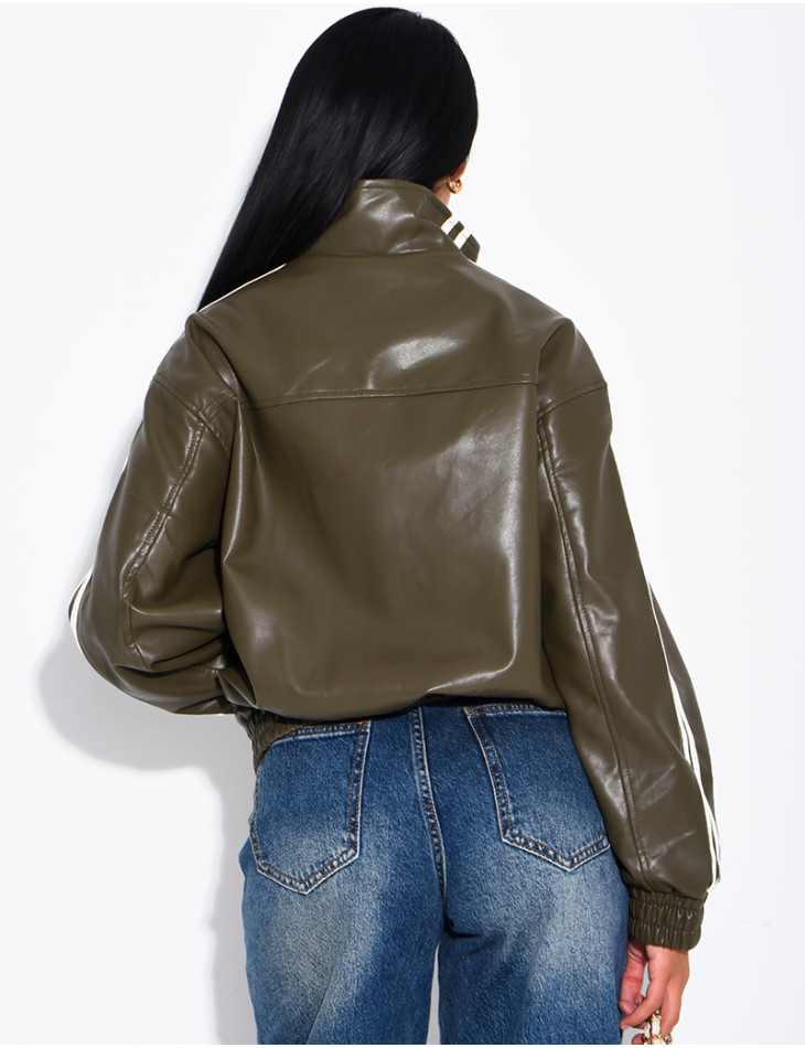 Faux leather jacket with Asian-style knotted buttons and straps