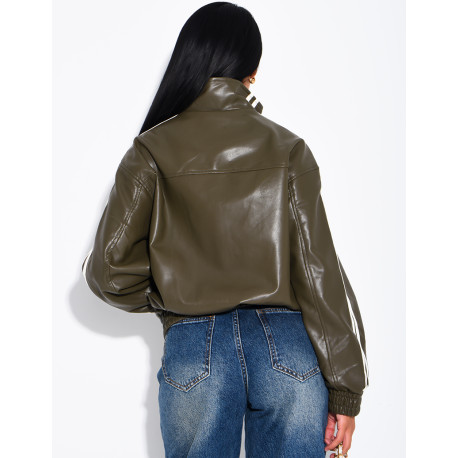 Faux leather jacket with Asian-style knotted buttons and straps