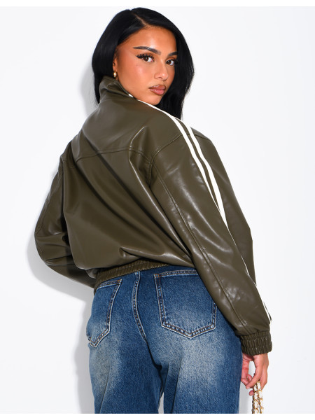 Faux leather jacket with Asian-style knotted buttons and straps