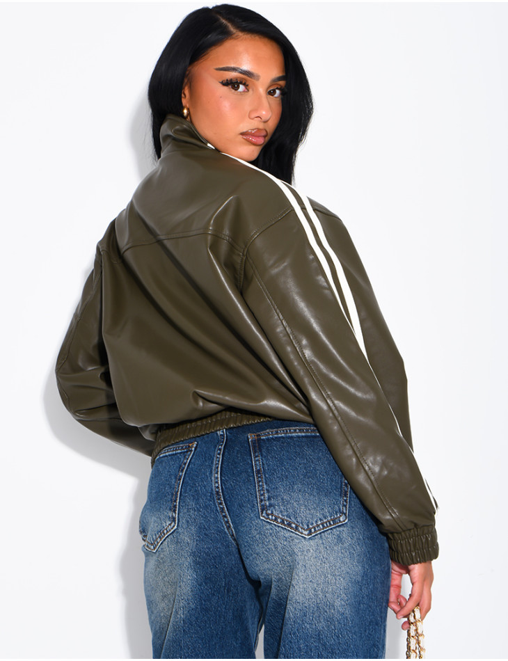 Faux leather jacket with Asian-style knotted buttons and straps
