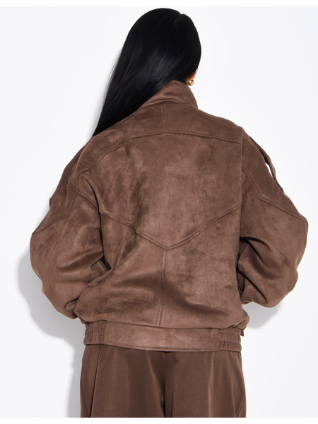 Oversized jacket with a stand-up collar in suede-effect fabric