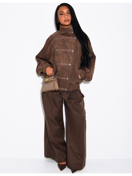 Jacke in Wildlederoptik mit asiatischer Knopfleiste