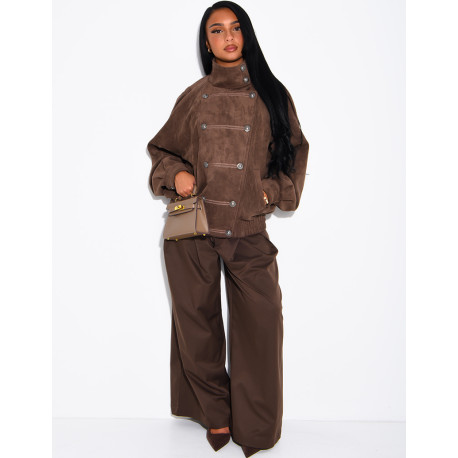Jacke in Wildlederoptik mit asiatischer Knopfleiste