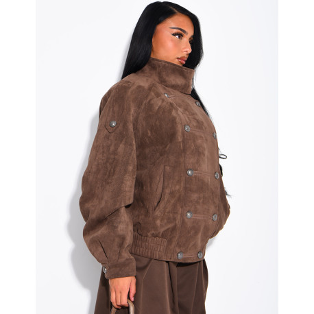 Jacke in Wildlederoptik mit asiatischer Knopfleiste