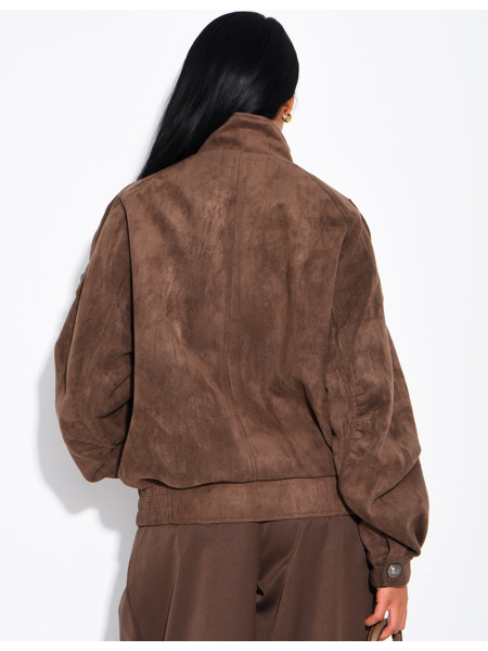 Jacke in Wildlederoptik mit asiatischer Knopfleiste