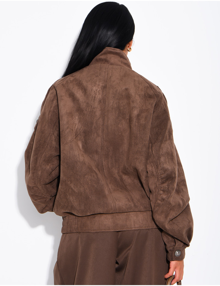 Jacke in Wildlederoptik mit asiatischer Knopfleiste
