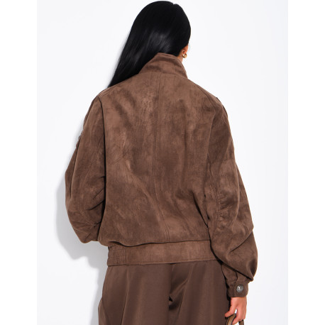 Jacke in Wildlederoptik mit asiatischer Knopfleiste