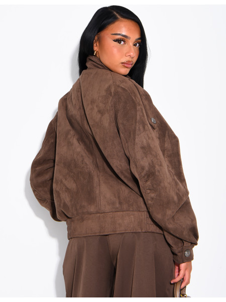 Jacke in Wildlederoptik mit asiatischer Knopfleiste