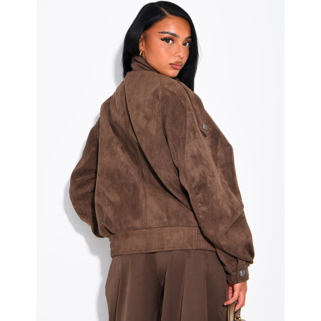 Jacke in Wildlederoptik mit asiatischer Knopfleiste