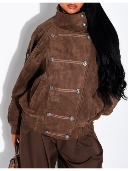 Jacke in Wildlederoptik mit asiatischer Knopfleiste