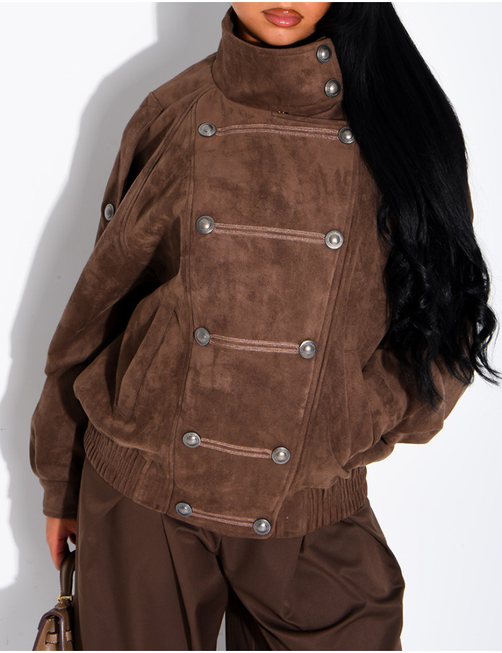 Jacke in Wildlederoptik mit asiatischer Knopfleiste
