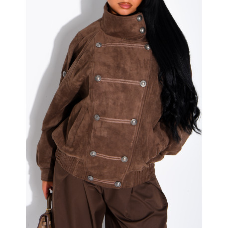 Jacke in Wildlederoptik mit asiatischer Knopfleiste