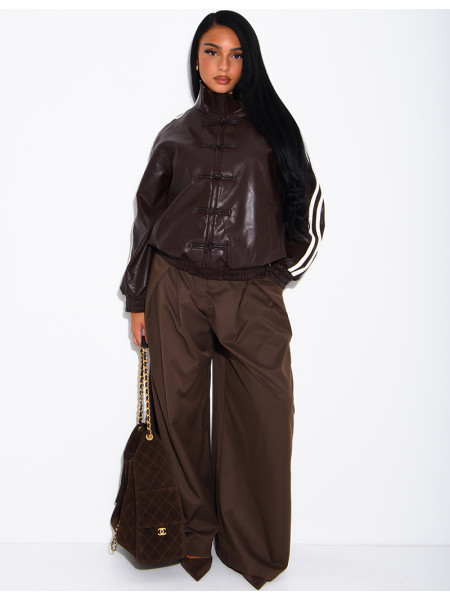 Kunstlederjacke mit geknoteten Knöpfen im asiatischen Stil und Bändern
