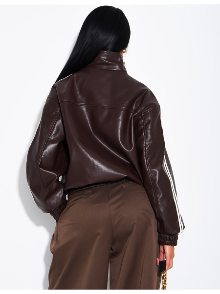 Kunstlederjacke mit geknoteten Knöpfen im asiatischen Stil und Bändern