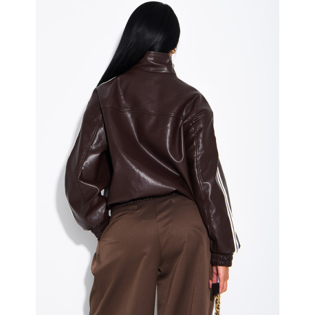 Kunstlederjacke mit geknoteten Knöpfen im asiatischen Stil und Bändern