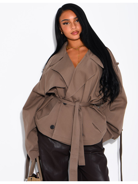 Kurzer Oversize-Trenchcoat mit Riegel an den Ärmeln