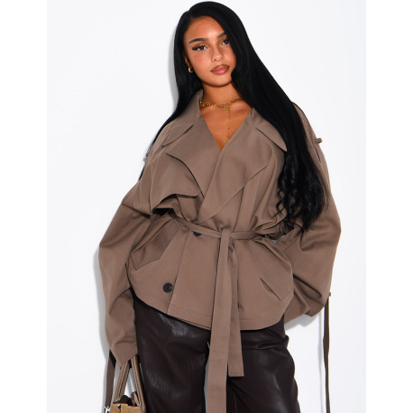 Kurzer Oversize-Trenchcoat mit Riegel an den Ärmeln