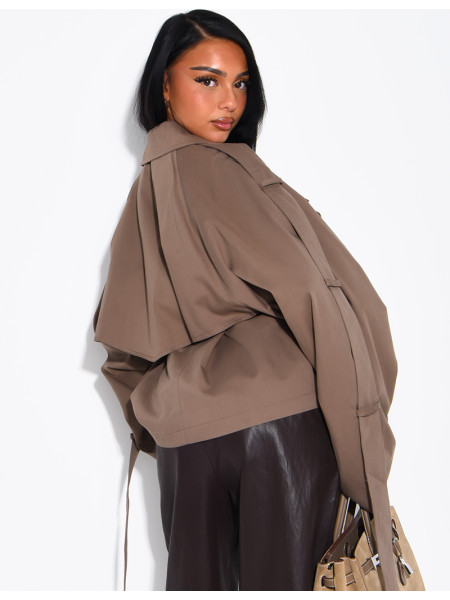 Kurzer Oversize-Trenchcoat mit Riegel an den Ärmeln