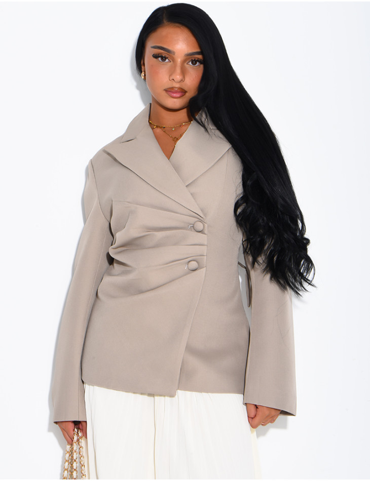 Blazer mit asymmetrischer, am Rücken verstellbarer Knopfleiste