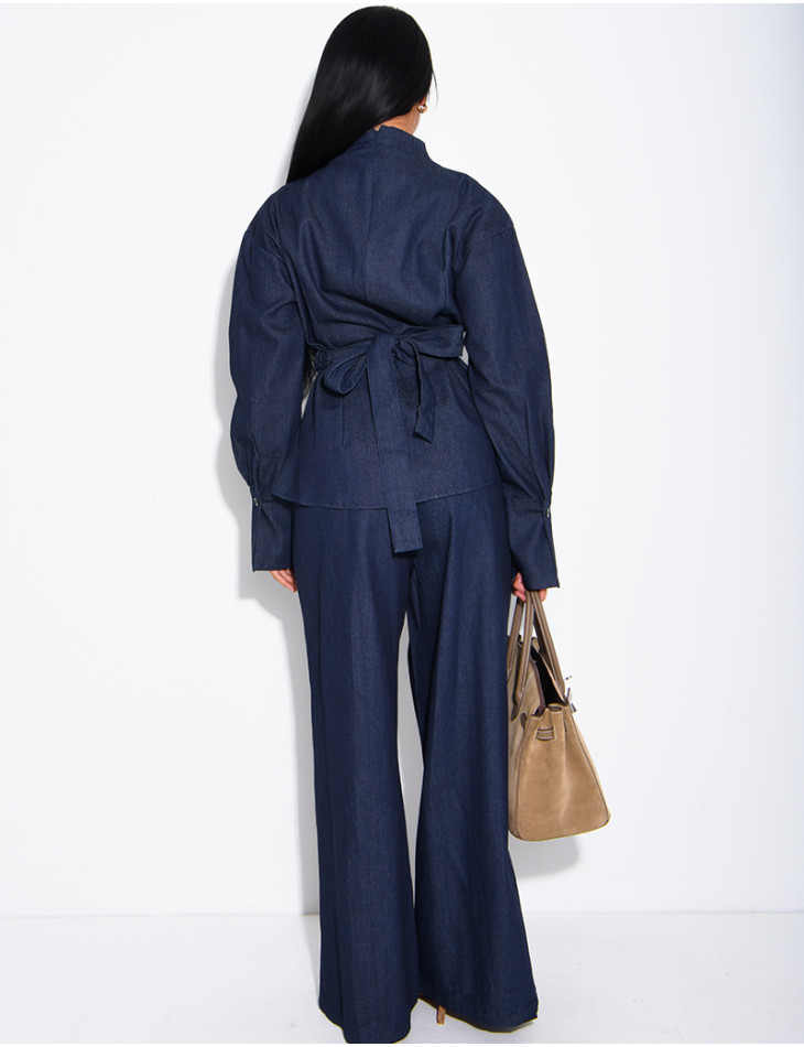Ensemble pantalon et top en jeans à nouer