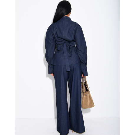Ensemble pantalon et top en jeans à nouer