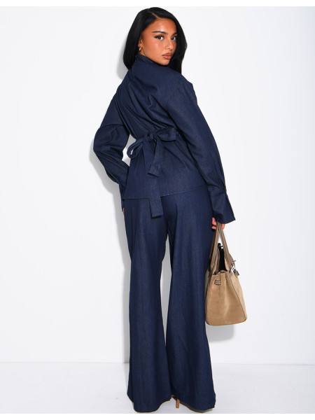 Ensemble pantalon et top en jeans à nouer