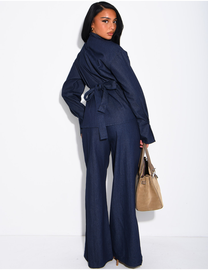 Ensemble pantalon et top en jeans à nouer