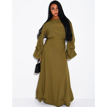Long dress with a tie at the back and a puffed effect