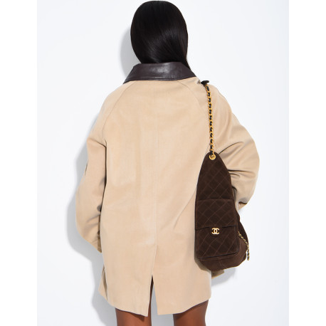 Veste mi-longue oversize à col en similicuir
