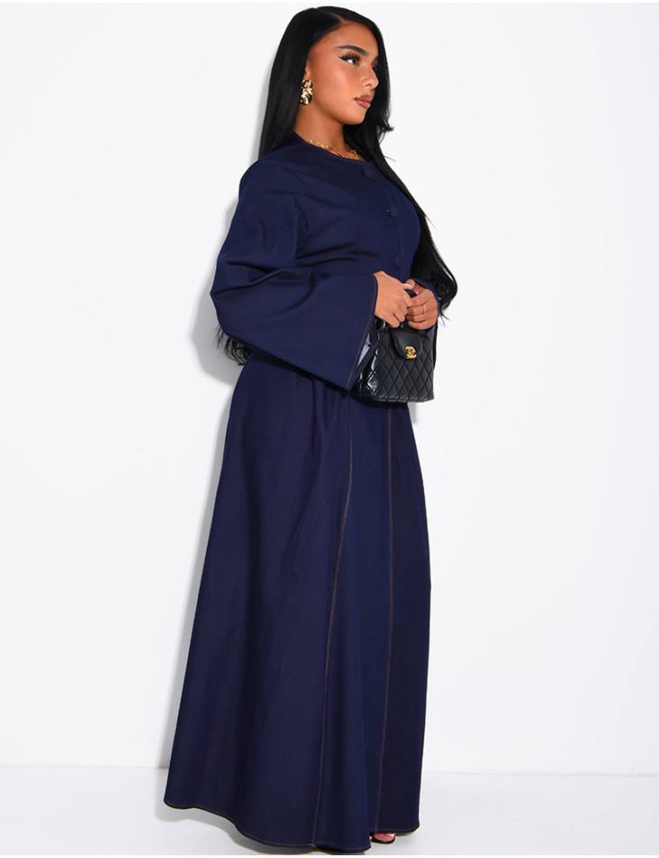 Long, fitted-effect denim dress