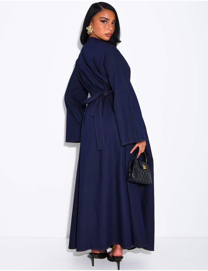 Long, fitted-effect denim dress