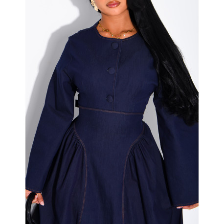 Long, fitted-effect denim dress