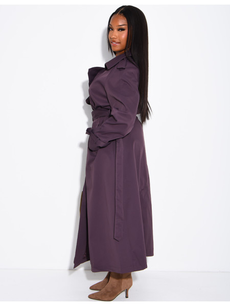 Extra-long trench coat to tie at the waist