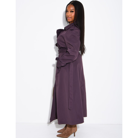 Extra-long trench coat to tie at the waist