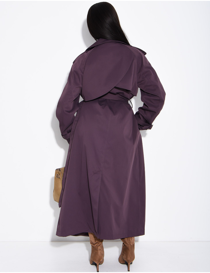 Extra-long trench coat to tie at the waist