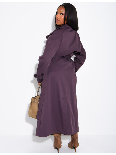 Extra-long trench coat to tie at the waist