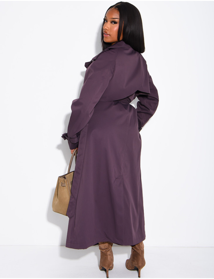 Extra-long trench coat to tie at the waist