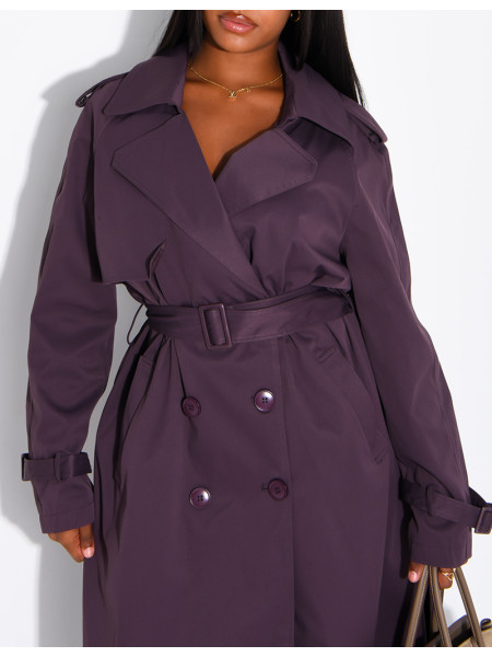 Extra-long trench coat to tie at the waist