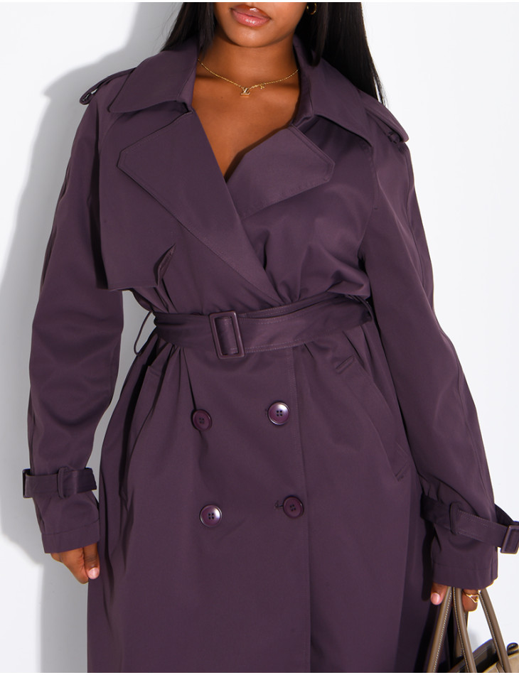 Extra-long trench coat to tie at the waist