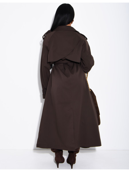 Extra-long trench coat to tie at the waist