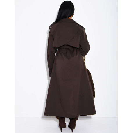 Extra-long trench coat to tie at the waist