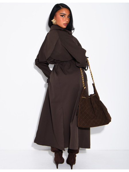 Extra-long trench coat to tie at the waist