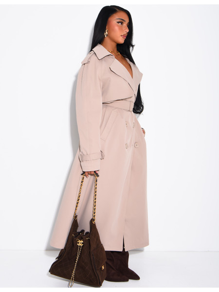 Sehr langer Trenchcoat zum Binden in der Taille