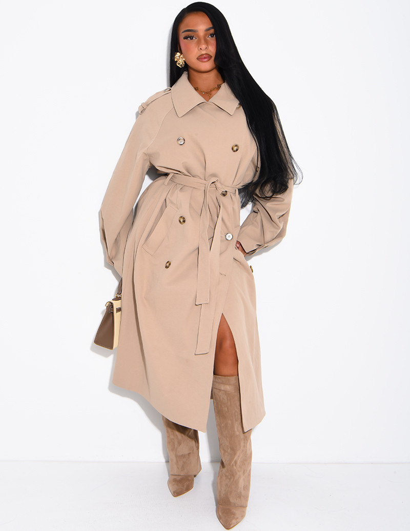 Long, oversized trench coat...