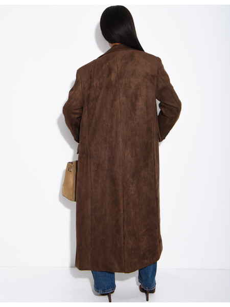 Extra-long suede-effect blazer with a stand-up collar